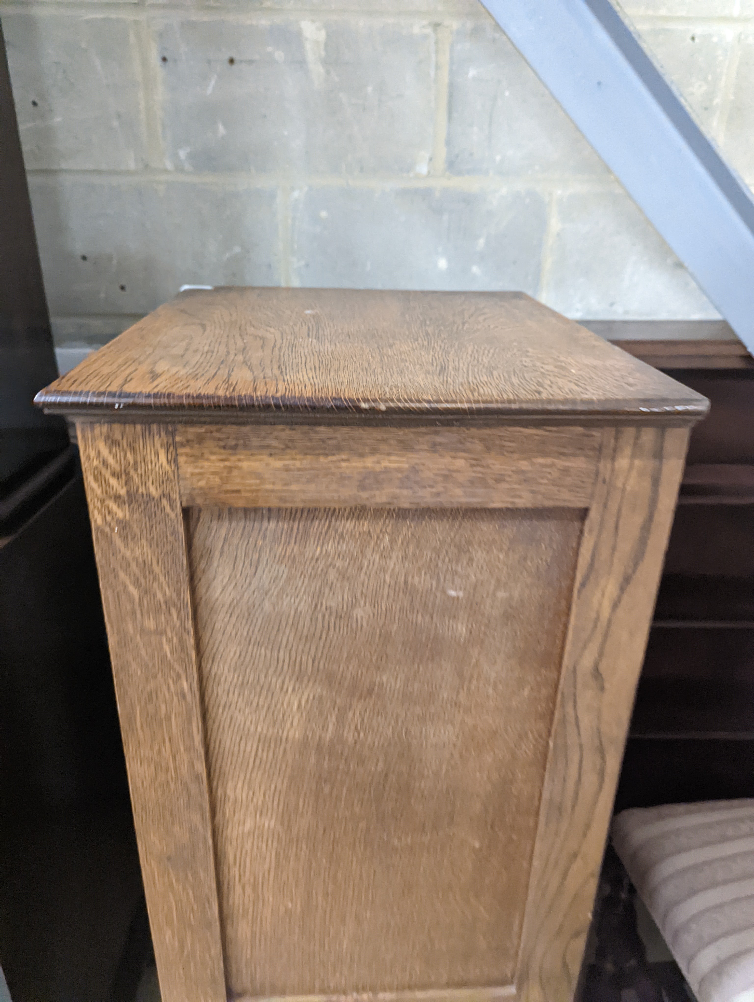 An early 20th century oak tambour filing cabinet, width 49cm, depth 40cm, height 125cm